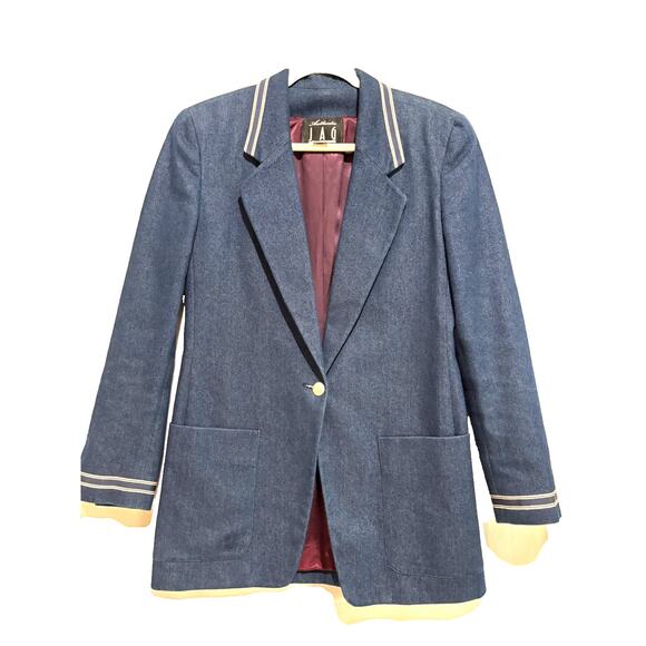 Jag USA Piped Lined Women Sz 6 Blue Denim Blazer Jacket Career Classy Retro - Picture 1 of 10